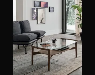 Tavolino in vetro Bloom con struttura in rovere carbone e top in vetro di Tomasella