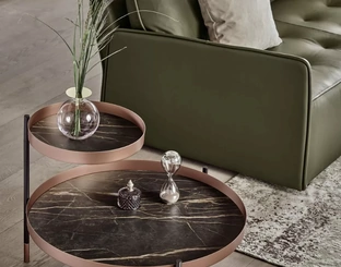 Tavolino Planet con piani in SuperMarmo e struttura in acciaio laccato di Bontempi