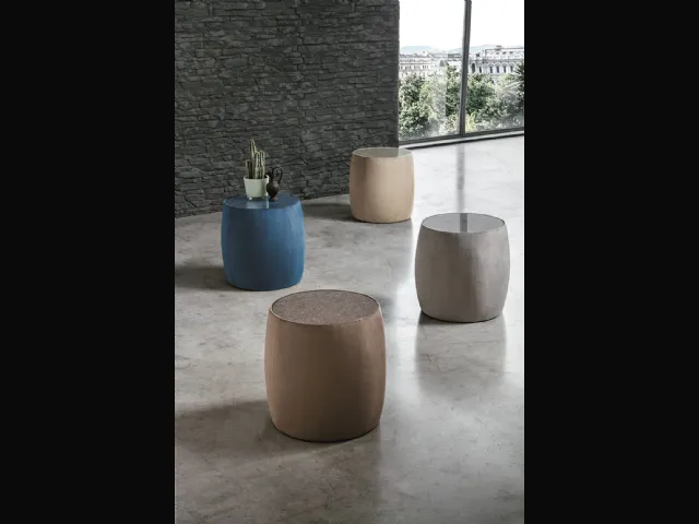 Tavolino Pouf Lepanto con top in vetro o tessuto, rivestito in microfibra effetto velluto di Target Point