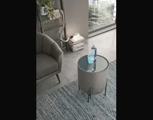 Tavolino Pouf Planos con top in vetro e struttura rivestita in microfibra effetto velluto di Target Point