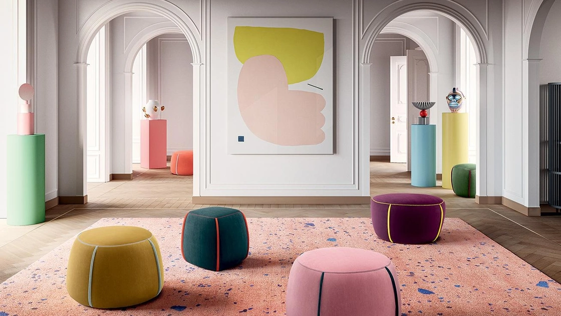 Pouf divertente, morbido e creativo in tessuto colorato sfoderabile Prince di Felis