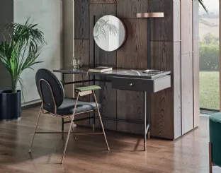 Scrittoio Vanity con top in marmo, cassetto in legno laccato e struttura in acciaio di Bontempi