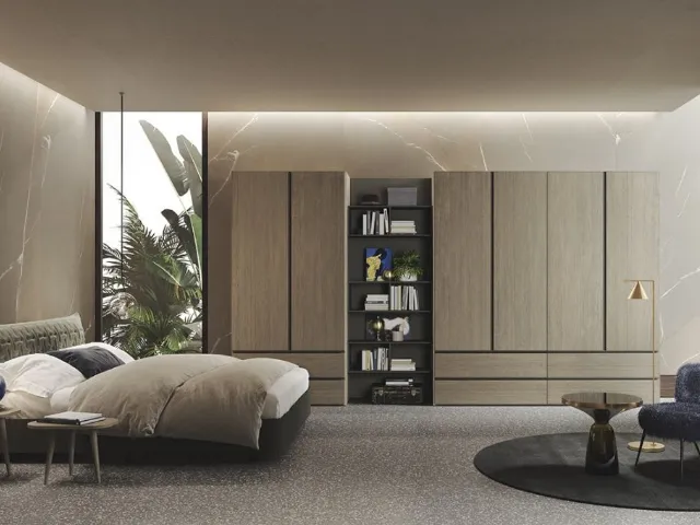 Armadio Ante Battenti 10 in finitura rovere argilla con colonna libreria di Morassutti