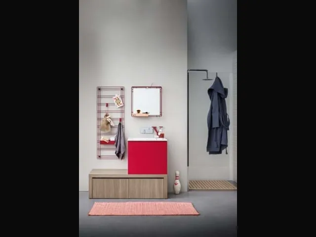 Mobile Bagno da appoggio in melaminico e laccato rosso con top in mineral marmo Acqua e Sapone 04 di Birex