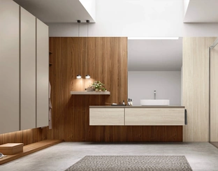 Mobile da Bagno sospeso Shape 18 in laminam travertino di Arcom