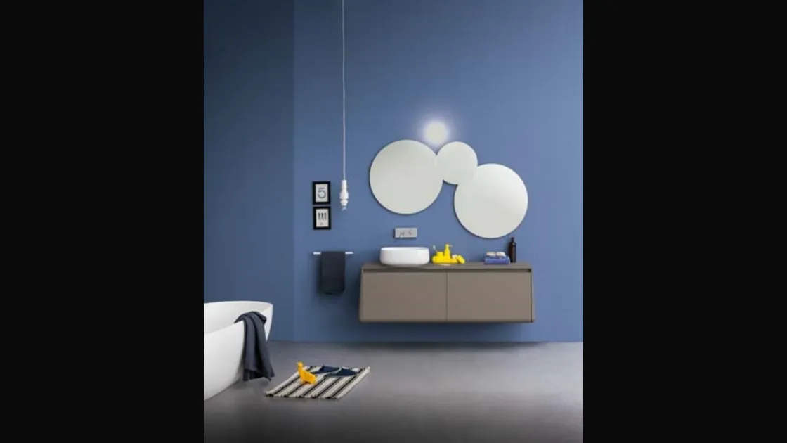 Mobile sospeso da bagno in laccato opaco con top in vetro laccato lucido Campus 03 di Birex