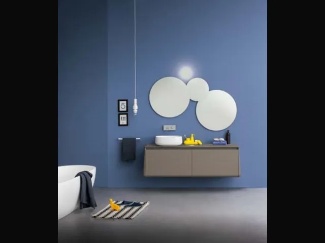 Mobile sospeso da bagno in laccato opaco con top in vetro laccato lucido Campus 03 di Birex