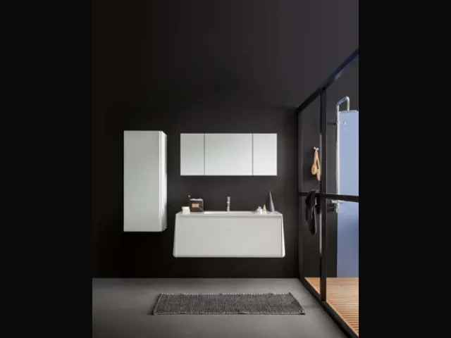 Mobile da Bagno sospeso in laccato bianco opaco e top in Corian Campus 04 di Birex