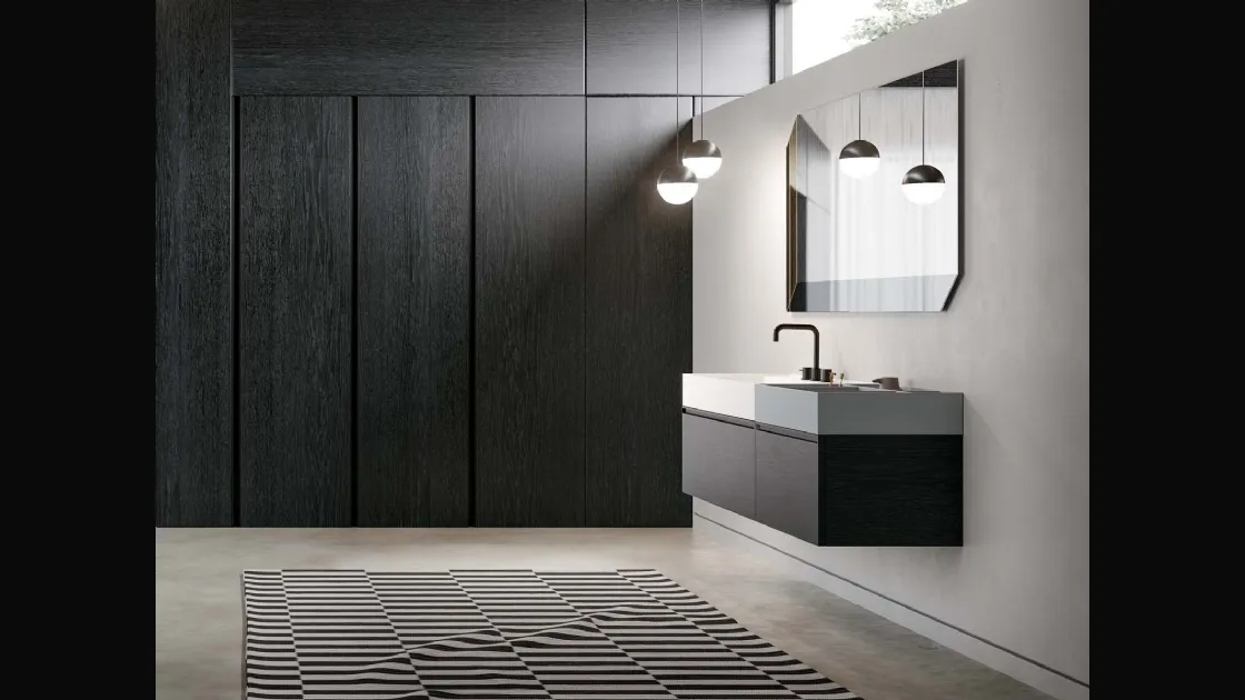 Mobile da Bagno sospeso in essenza rovere carbone Deep 07 di Birex