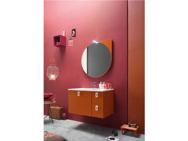 Mobile da Bagno sospeso laccato opaco con maniglia applicata sul frontale E-Ly 52 di Arcom