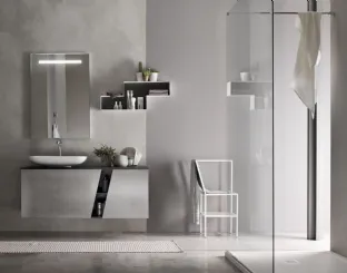 Mobile da Bagno sospeso laccato Platino con top in cristallo Fumo E-Ly 80 di Arcom