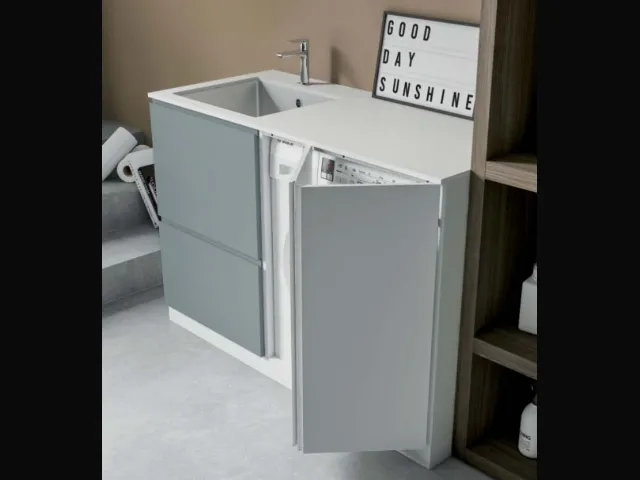Mobile da Lavanderia in laccato opaco carta da zucchero e bianco Idrobox 01 di Birex