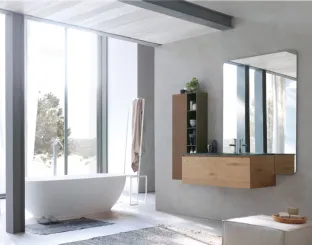 Mobile da Bagno sospeso La Fenice 12 in rovere nodato naturale con top in cristallo extralight Verde bosco con lavabo integrato di Arcom