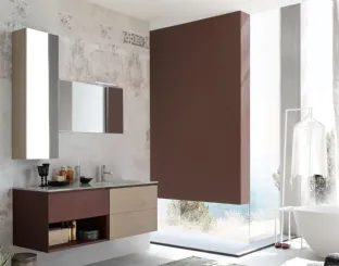 Mobile da Bagno sospeso La Fenice 13 in Rovere nodato con top in cristallo di Arcom