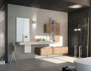 Mobile da Bagno sospeso La Fenice 15 in Rovere nodato naturale con top in Ecomalta di Arcom