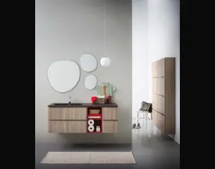Mobile da Bagno sospeso in melaminico con vano a giorno in laccato rosso e top in mineral marmo Lapis 04 di Birex