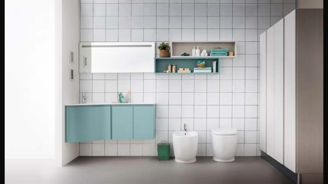 Mobile da bagno sospeso ad angolo in laccato opaco Lapis 07 di Birex