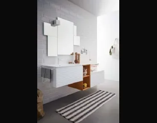 Mobile da Bagno sospeso in laccato bianco e bruciato con top in mineral marmo bianco lucido Memento 07 di Birex