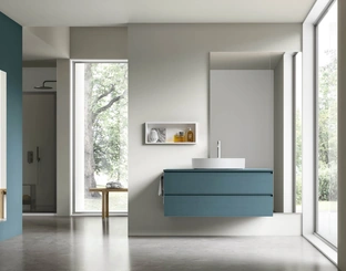 Mobile da Bagno sospeso Shape 29 in rovere laccato ottanio di Arcom