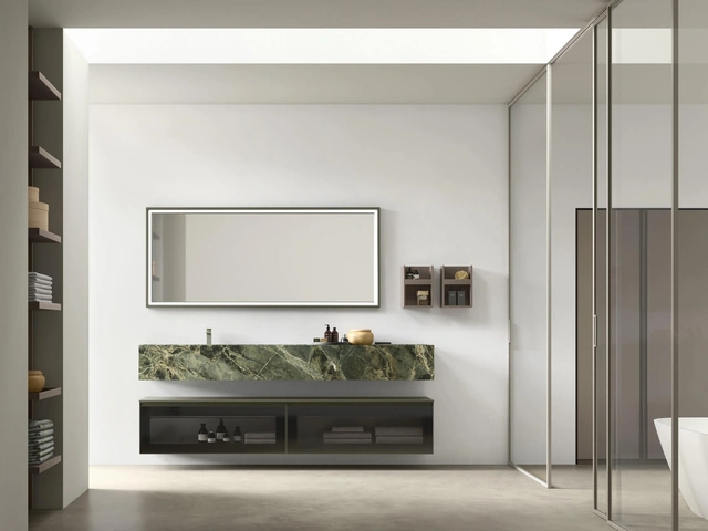 Mobile da Bagno sospeso in vetro con lavandino in gres Shape 34 di Arcom