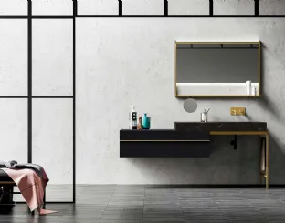 Mobile da Bagno Sidéro 03 in essenza rovere carbone e metallo ottone anticato di Birex