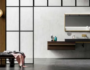 Mobile da Bagno sospeso in rovere e alluminio con top in acciaio Sidero 03 di Birex