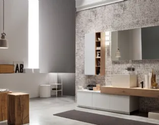 Mobile da Bagno a terra laccato Bianco con piano in Rovere Soul 02 di Arcom