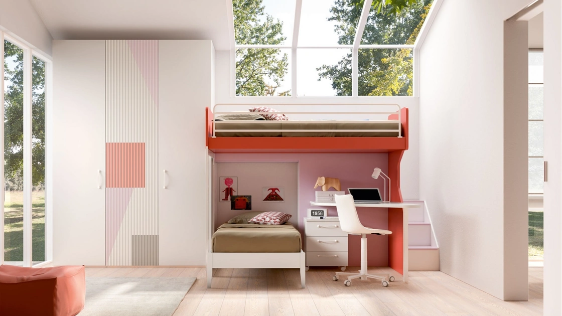 Camera con soppalco e scrivania Room 168 di Zg Mobili