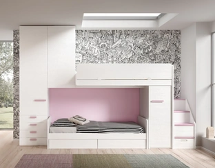 Camera finitura Bianco e Rosa con soppalco Room 171 di Zg Mobili