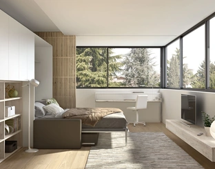 Camera moderna salvaspazio con letto aperto Room 148 di Zg Mobili