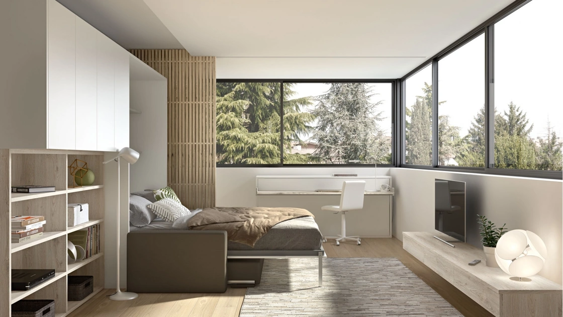 Camera moderna salvaspazio con letto aperto Room 148 di Zg Mobili