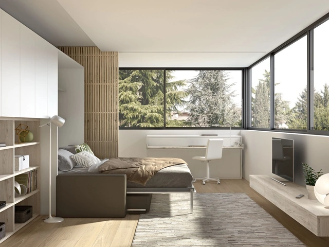 Camera moderna salvaspazio con letto aperto Room 148 di Zg Mobili