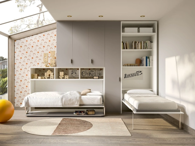 Camera salvaspazio con letti a scomparsa aperti Room 149 di Zg Mobili