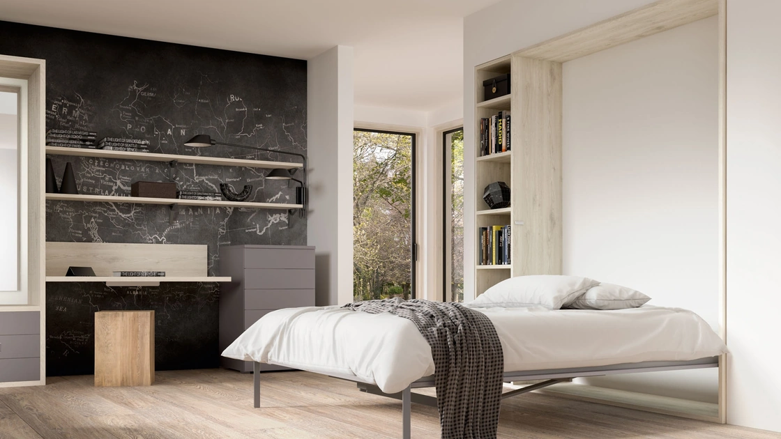 Camera salvaspazio con scrivania e letto aperto Room 150 di Zg Mobili