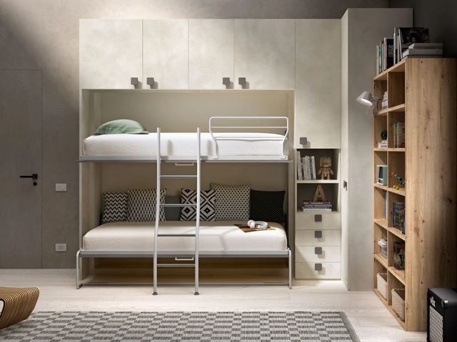 Camera salvaspazio con letto a castello aperto Room 152 di Zg Mobili