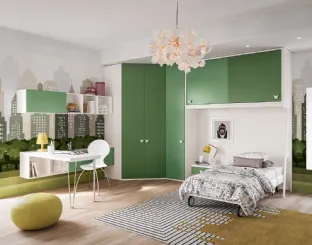 Cameretta componibile Job CM233 in nobilitato Bianco, Verde Salvia e Verde Giava di Giessegi