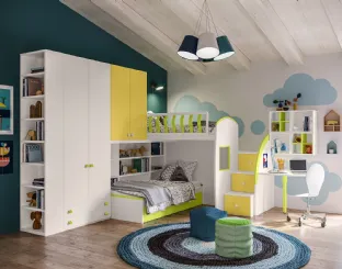Cameretta a soppalco completa di scrivania e libreria Job CM240 di Giessegi