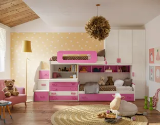 Cameretta a soppalco per bambine con due letti Job CM241 di Giessegi