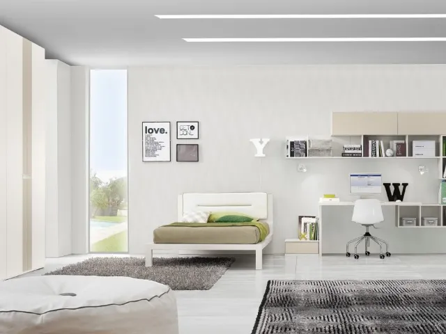 Cameretta componibile in laccato e melaminico con scrivania Idea 106 di Corazzin