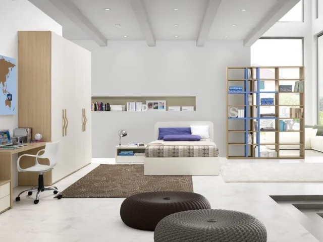 Cameretta per ragazzi in laccato e melaminico con letto contenitore Idea 107 di Corazzin