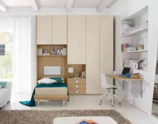 Cameretta con ponte e colonna armadio con letto inserito con caduta rallentata Salvaspazio Basic di Corazzin