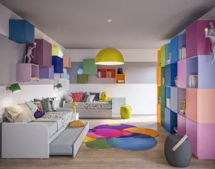 Cameretta Top CM201 con letto e divano letto in laccato opaco satinato dai colori vivaci di Giessegi