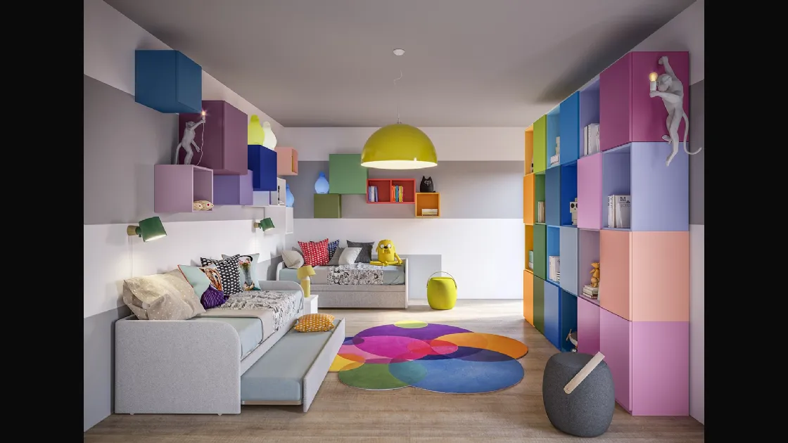 Cameretta Top CM201 con letto e divano letto in laccato opaco satinato dai colori vivaci di Giessegi