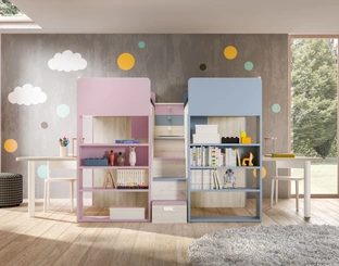 Camera con doppio soppalco con scrivanie Room 165 di Zg Mobili