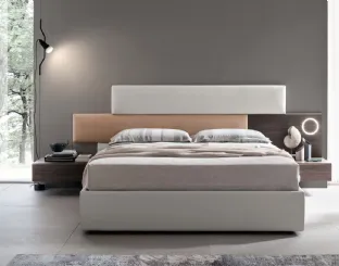 Letto con testiera sfalsata in ecopelle con comodino e luce integrati Bumpy di Maronese Acf