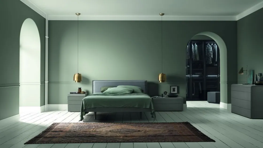 Letto in legno di rovere con testiera in tessuto imbottito Jolye di Morassutti
