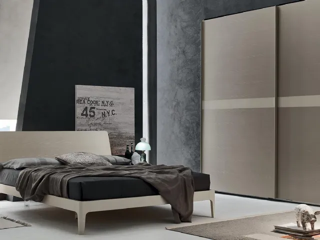 Letto matrimoniale con testiera Smart in melaminico Frassino Juta di Maronese Acf