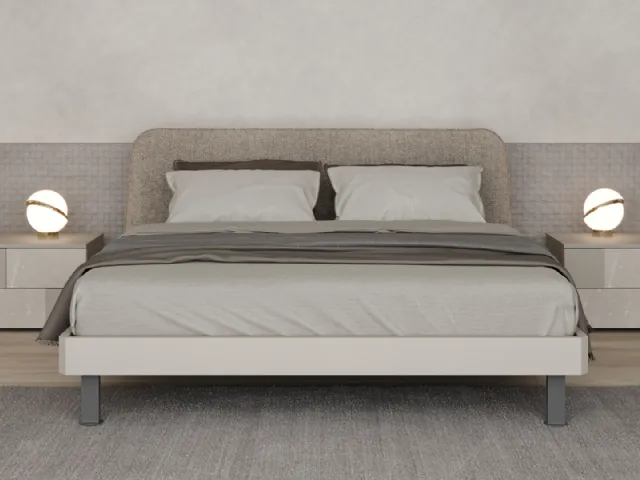 Letto in laccato opaco con testiera in tessuto Pouf di Giessegi