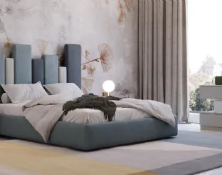 Letto di design in ecovelluto con originale testiera asimmetrica Sidney di Giessegi