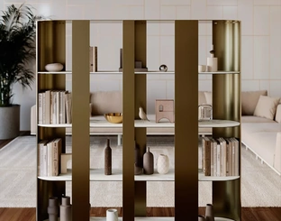 Libreria divisoria Helena in metallo laccato con ripiani in SuperMarmo di Bontempi